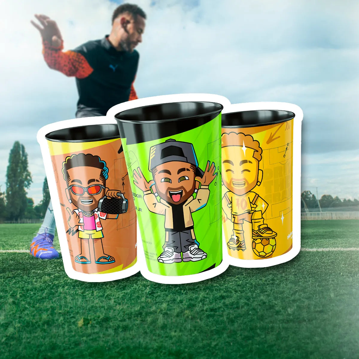 Copos Colecionáveis Neymar Jr - 600ml - Kit 3 com 3 Unidades
